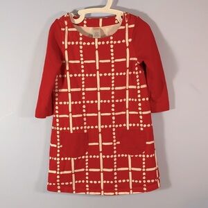 Gymboree size 7 wide neck 3/4 sleeves shift dress red white mod plaid Holiday